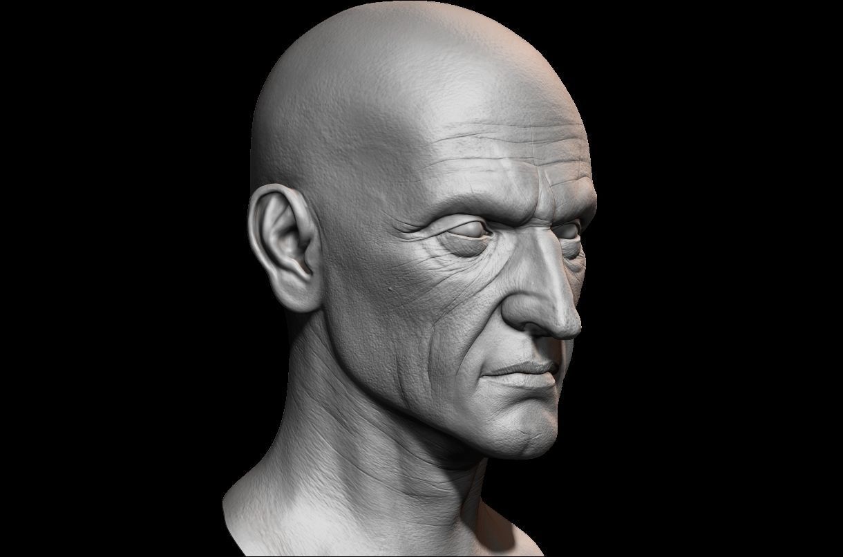High detailed old guy face with UV and low poly Low-poly 3D model_2