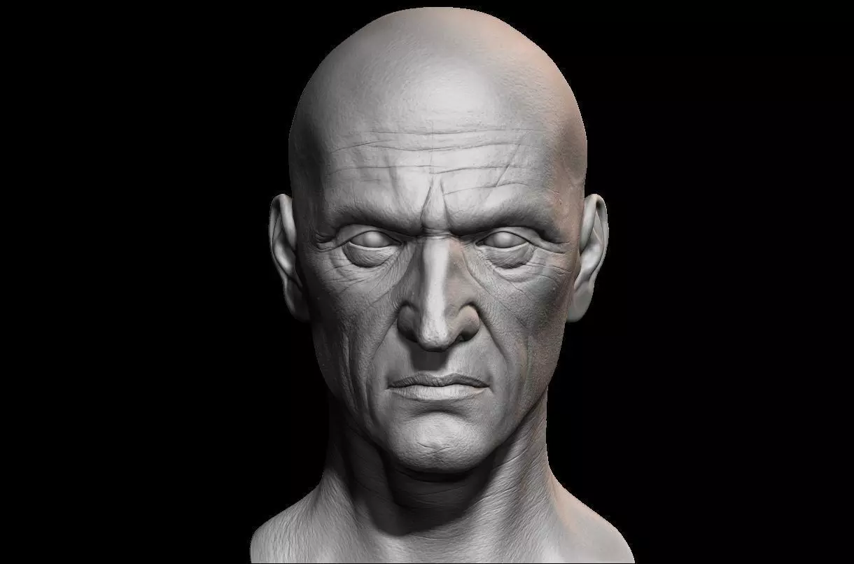 High detailed old guy face with UV and low poly Low-poly 3D model_0