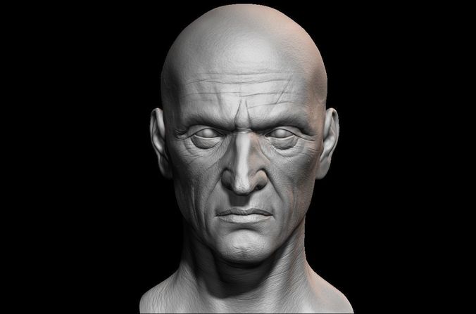 High detailed old guy face with UV and low poly Low-poly 3D model