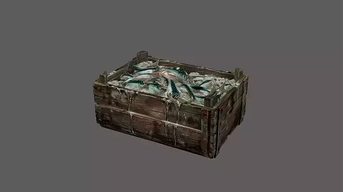 Fish Box - Fresh Fish in Old Wooden Crate with Ice