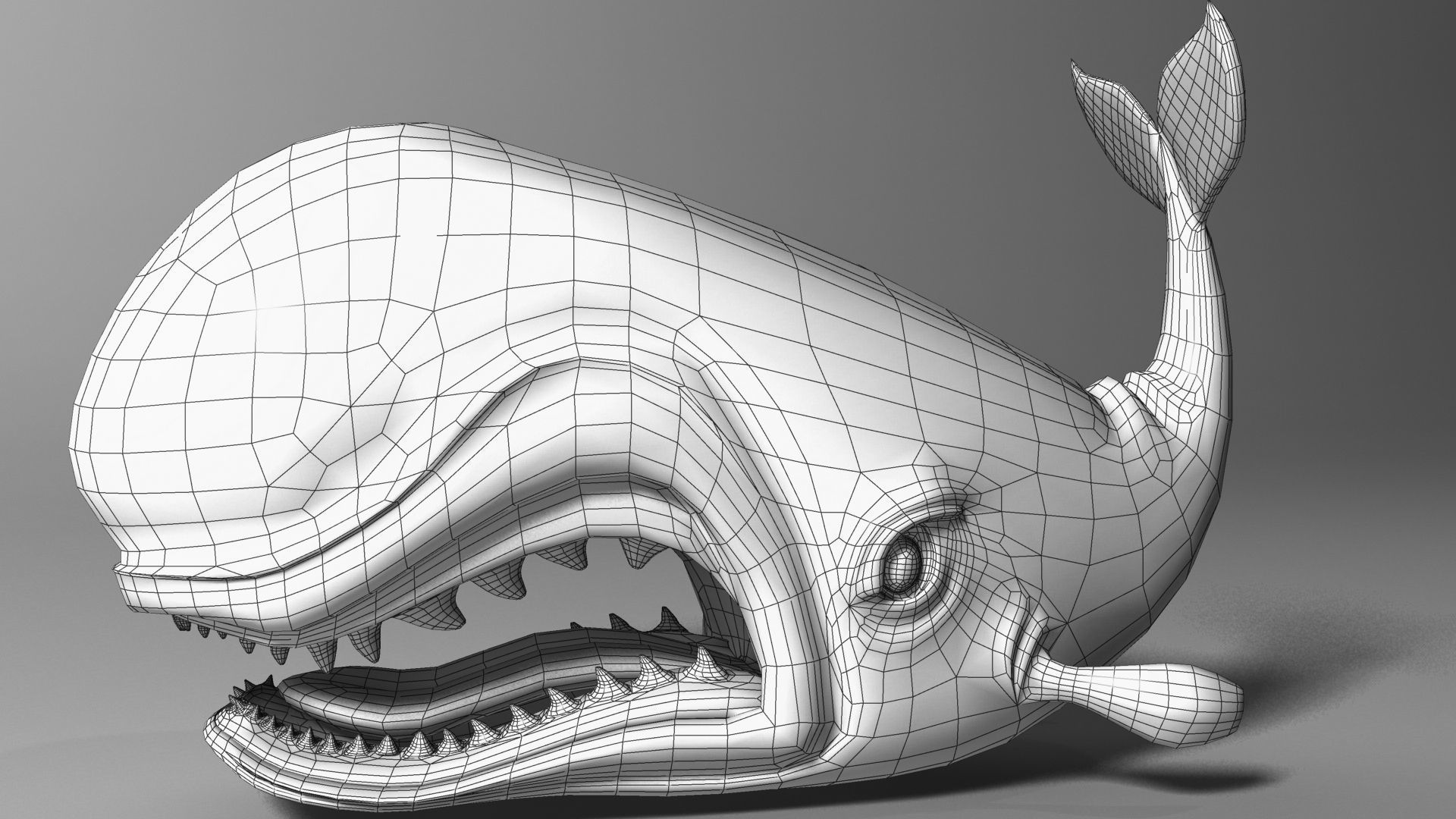 Monstro Cartoon Whale Rigged Low-poly 3D model_5