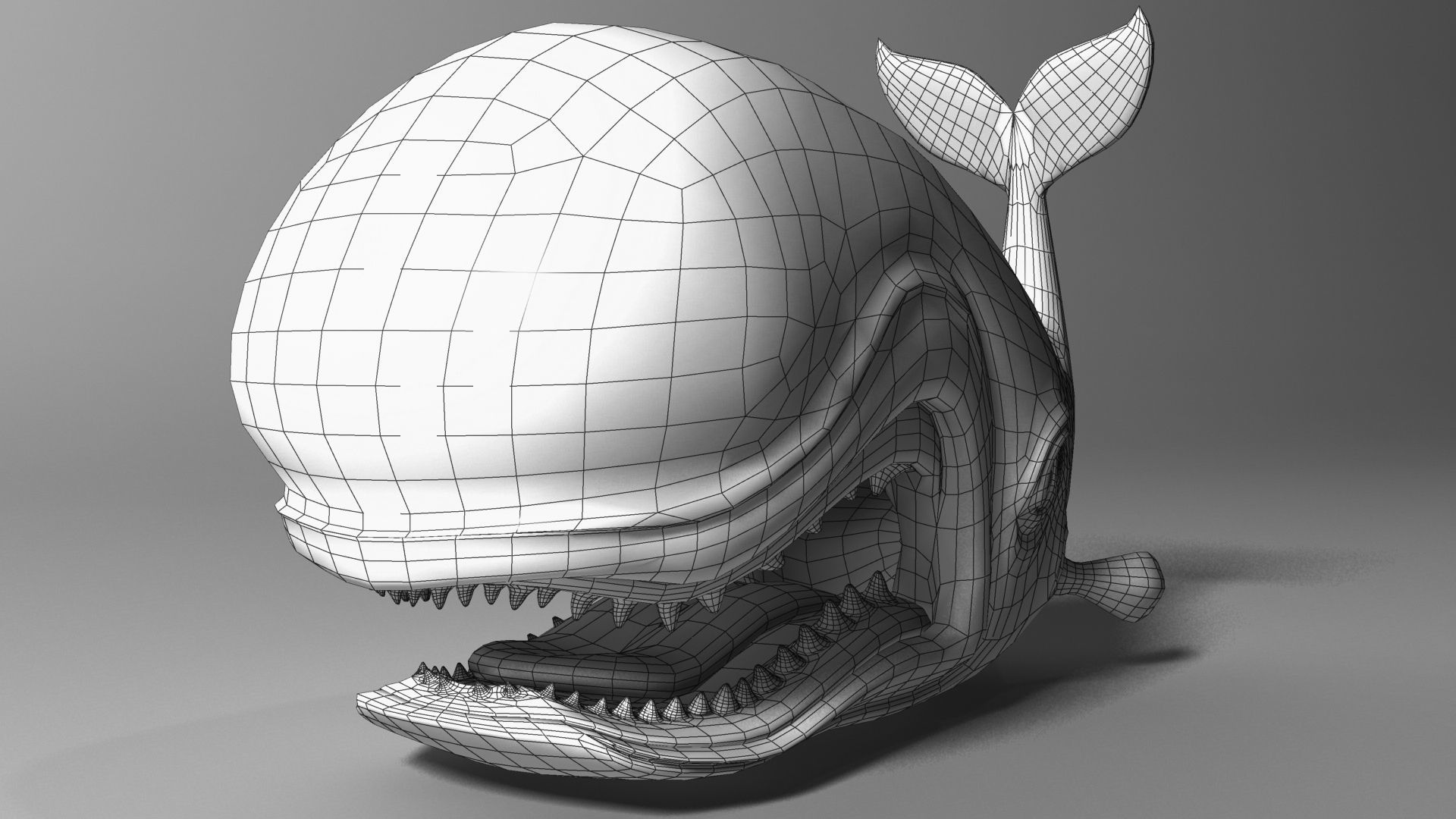 Monstro Cartoon Whale Rigged Low-poly 3D model_6