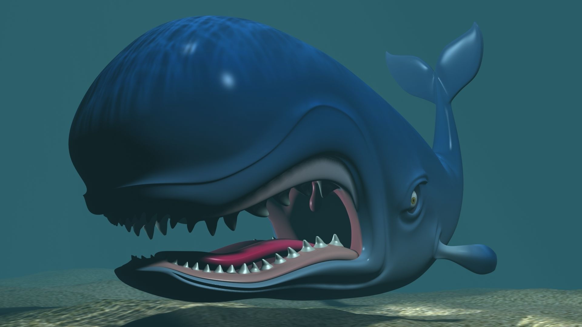 Monstro Cartoon Whale Rigged Low-poly 3D model_1