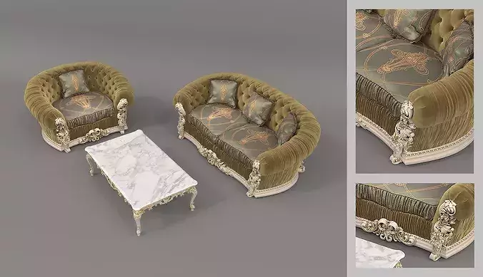 Royal Classic Living Room Set 2 3D model 2