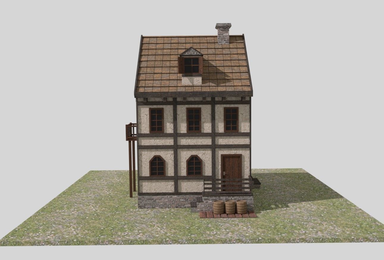 Medieval House Low Poly Low-poly 3D model_1