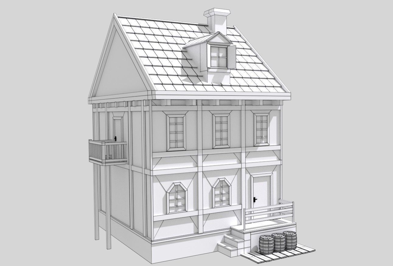Medieval House Low Poly Low-poly 3D model_9