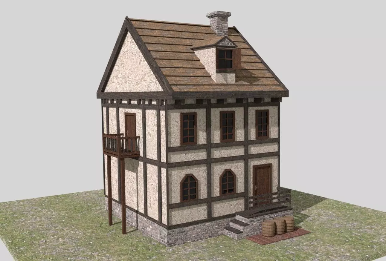 Medieval House Low Poly Low-poly 3D model_0