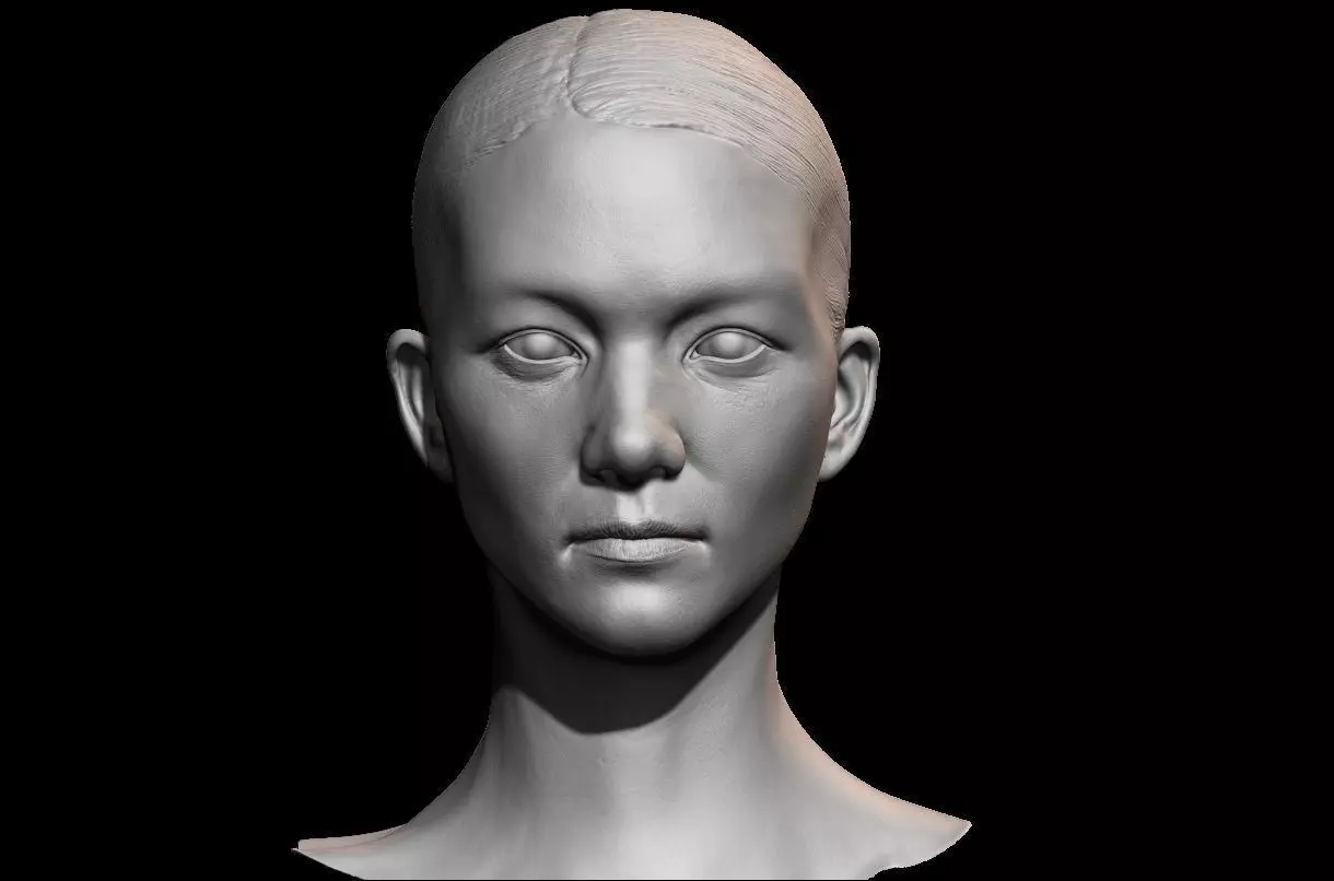 High detailed asian female face with UV and low poly 3D model