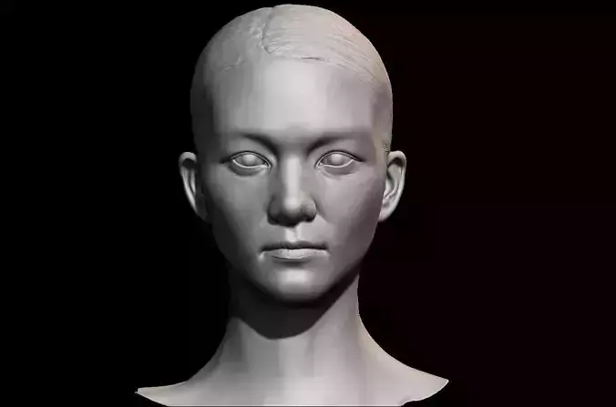 High detailed asian female face with UV and low poly