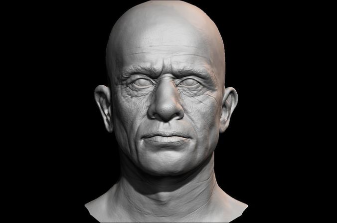 High detailed mid age man face with UV and low poly 3D model