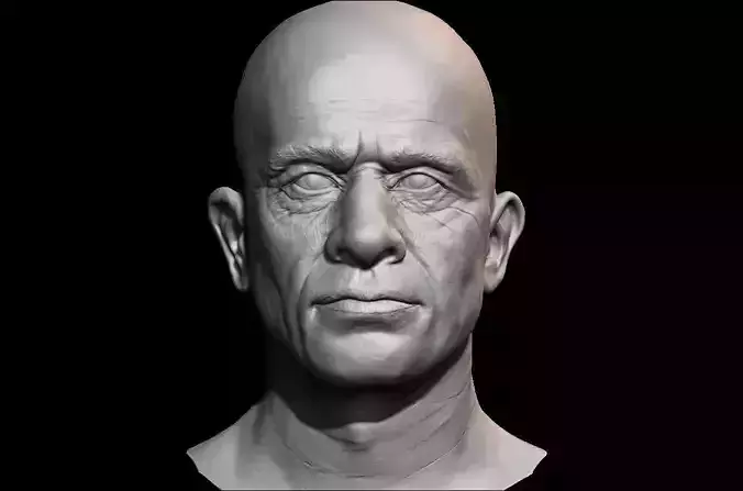 High detailed mid age man face with UV and low poly