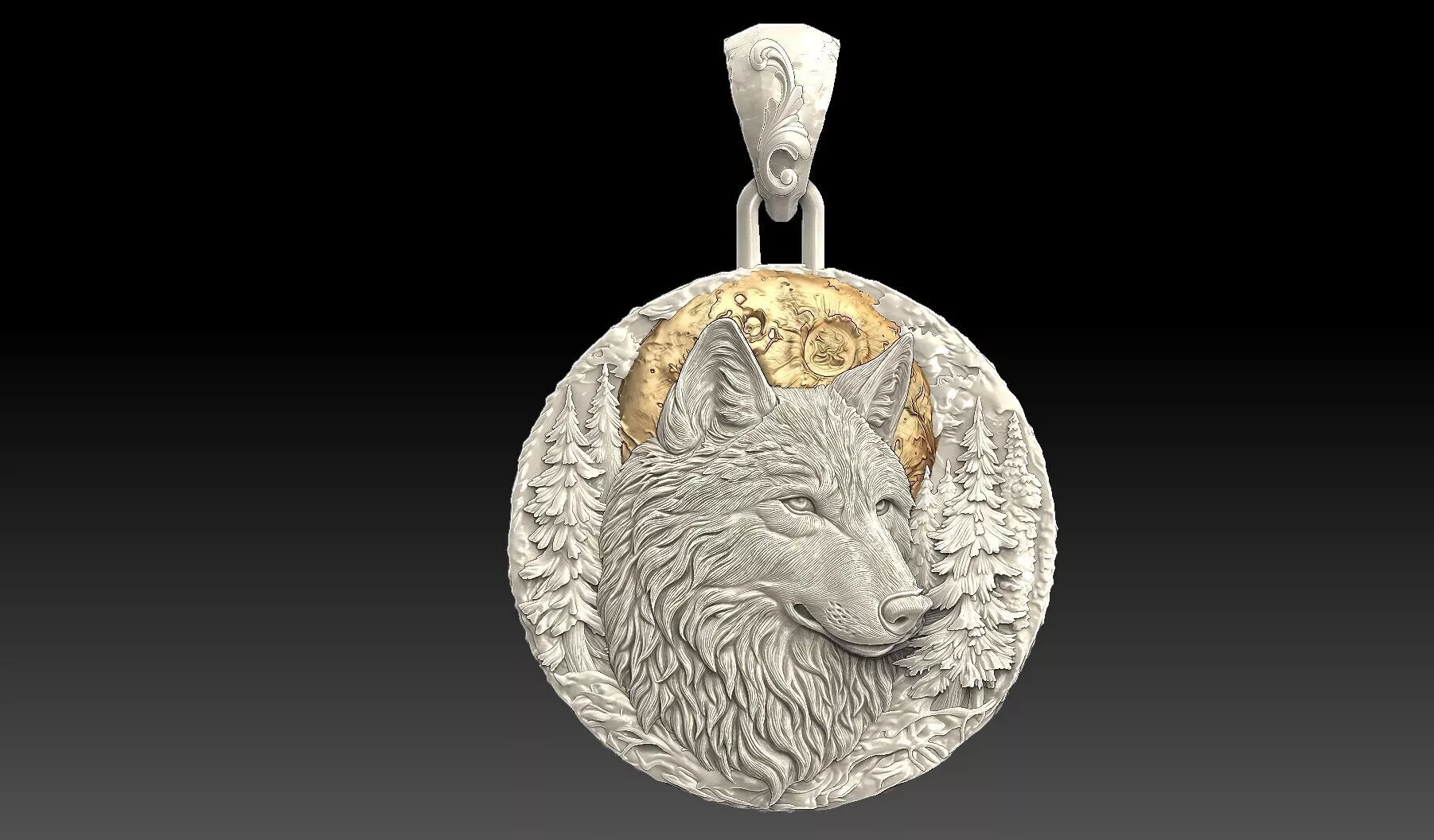 Wolf Full Moon Pendant 3D print model