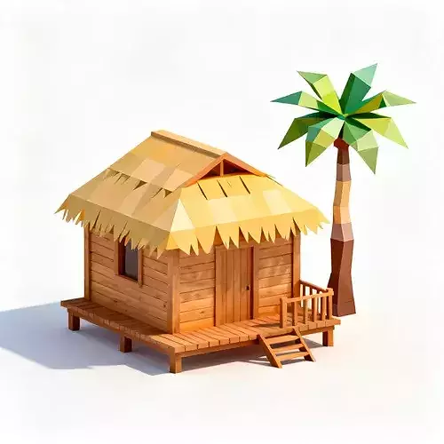 Low-Poly Micro Tropical Shack 3D Model