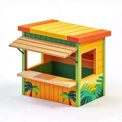 Low-Poly Beachside Juice Bar 3D Model