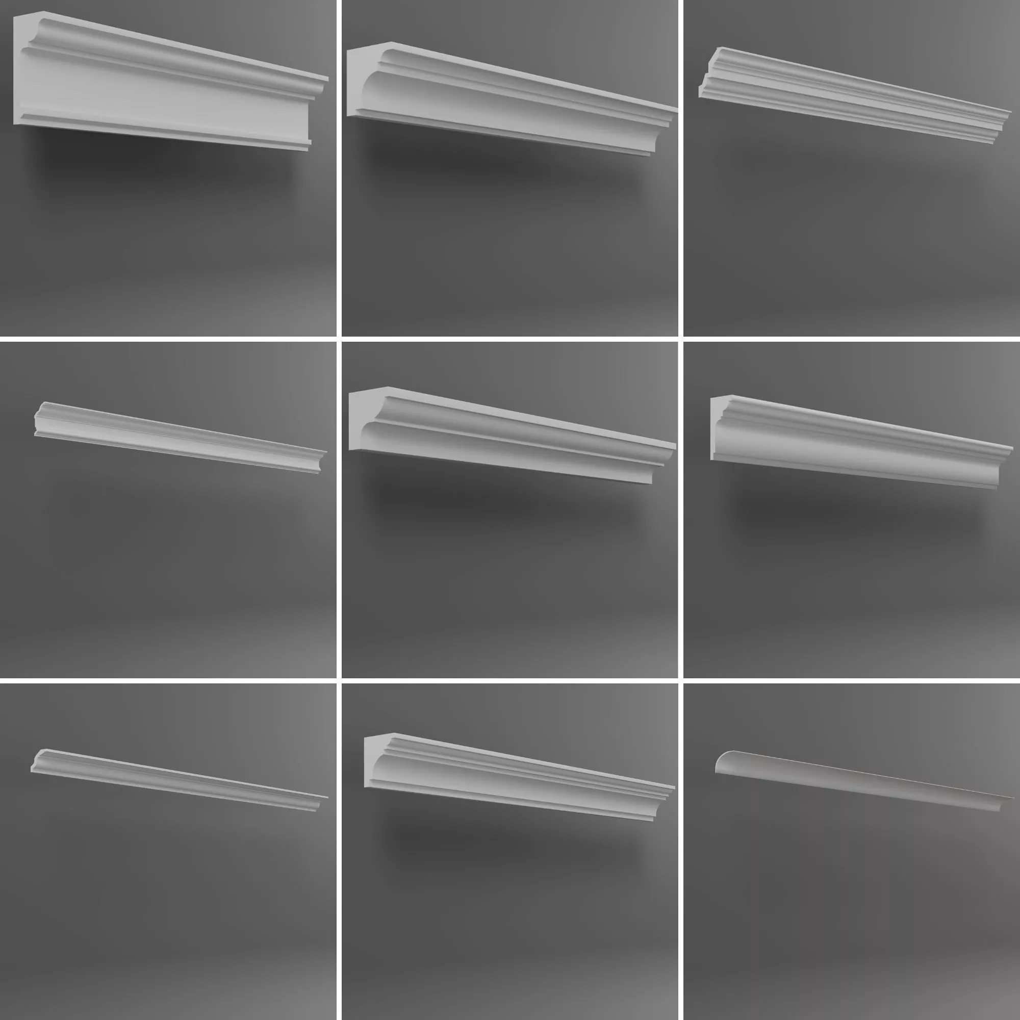 14 Modern Neoclassic Ceiling Cornices Pack Low-poly 3D model