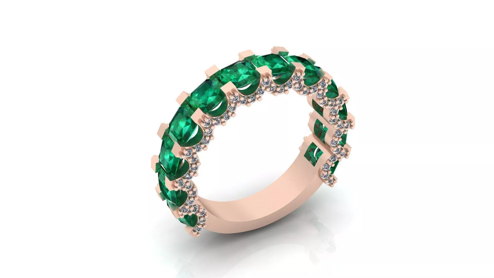 prince cut emerald U setting engagement high jewelry ring 3D print model