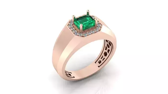 emerald cut halo men high jewelry ring