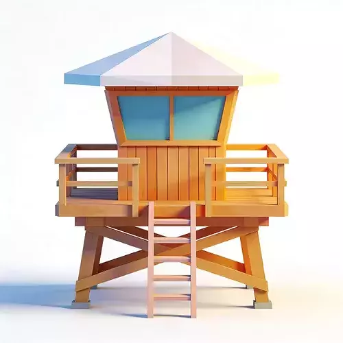 Low-Poly Coastal Lifeguard Tower 3D Model