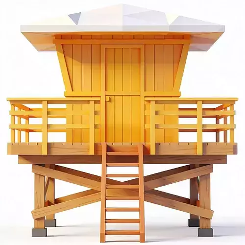 Low-Poly Coastal Lifeguard Station Closed 3D Model