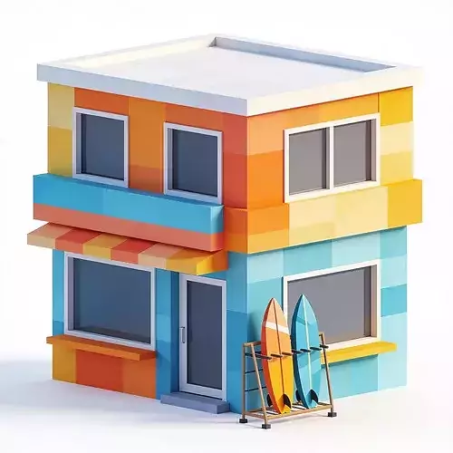 Low-Poly Summer Surf Shop 3D Model