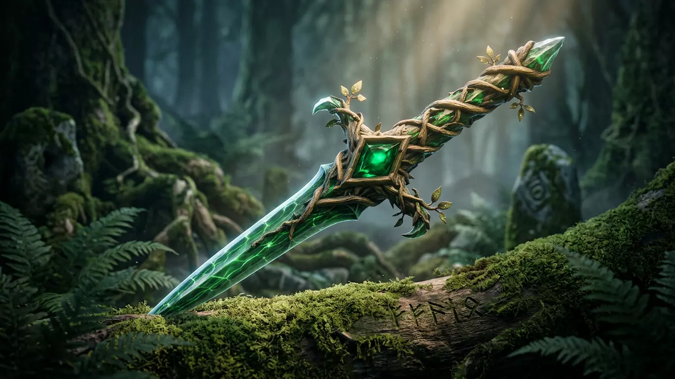 Forest Crystal Dagger - Fantasy Game Ready Weapon Low-poly 3D model