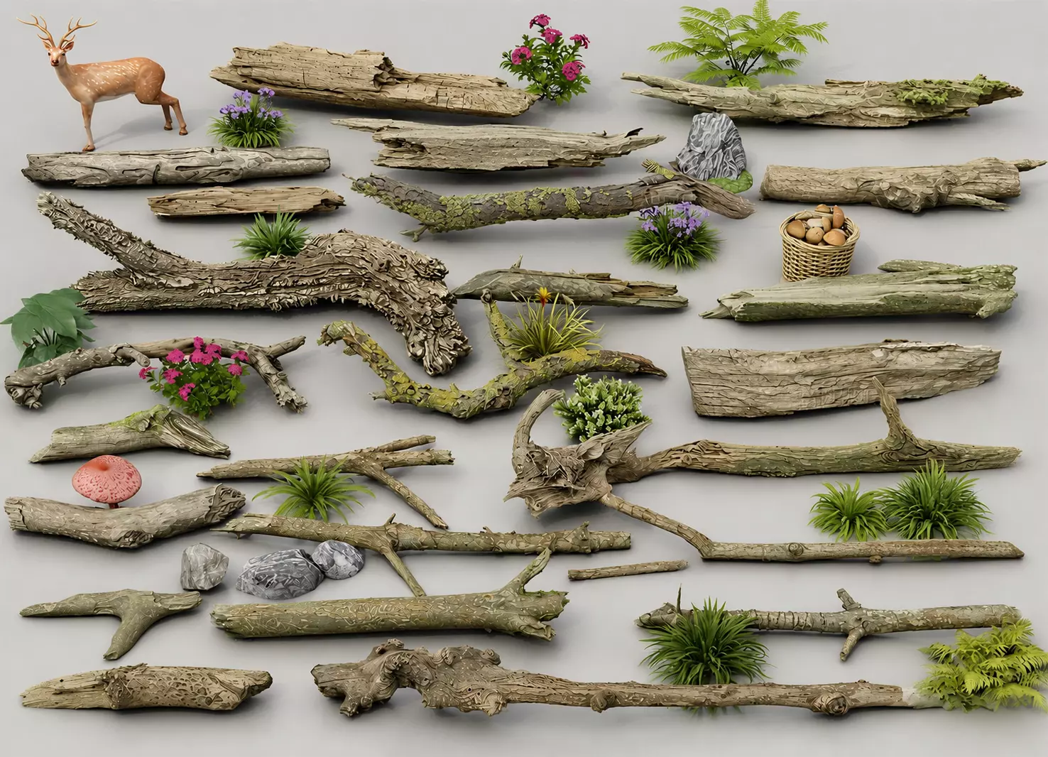 Game Ready Forest Log and Natural Woodland Debris Asset Pack 3D model
