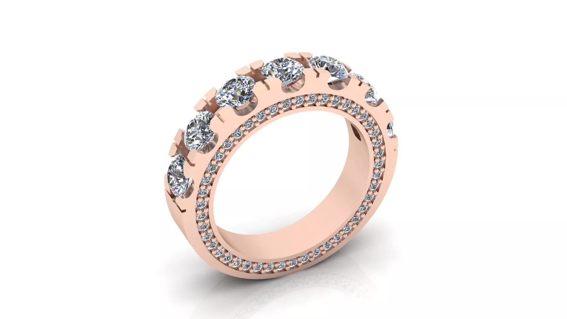 7 diamond u setting engagement jewelry ring 3D print model