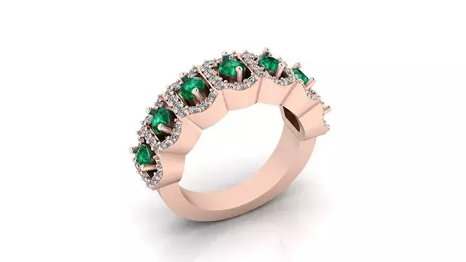 7 emerald round halo high jewelry ring 