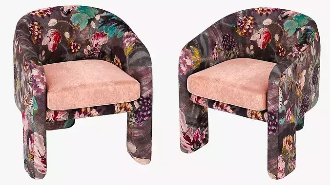 Anthropologie Effie Lena Velvet Tripod Chair 3D model 7