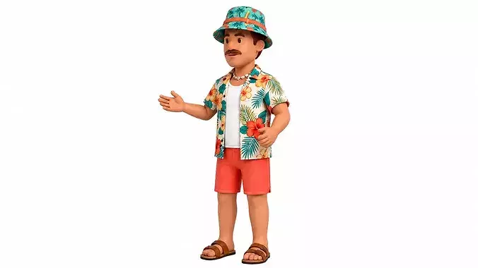 Stylized Cartoon Tourist Man Character Rigged and Animated