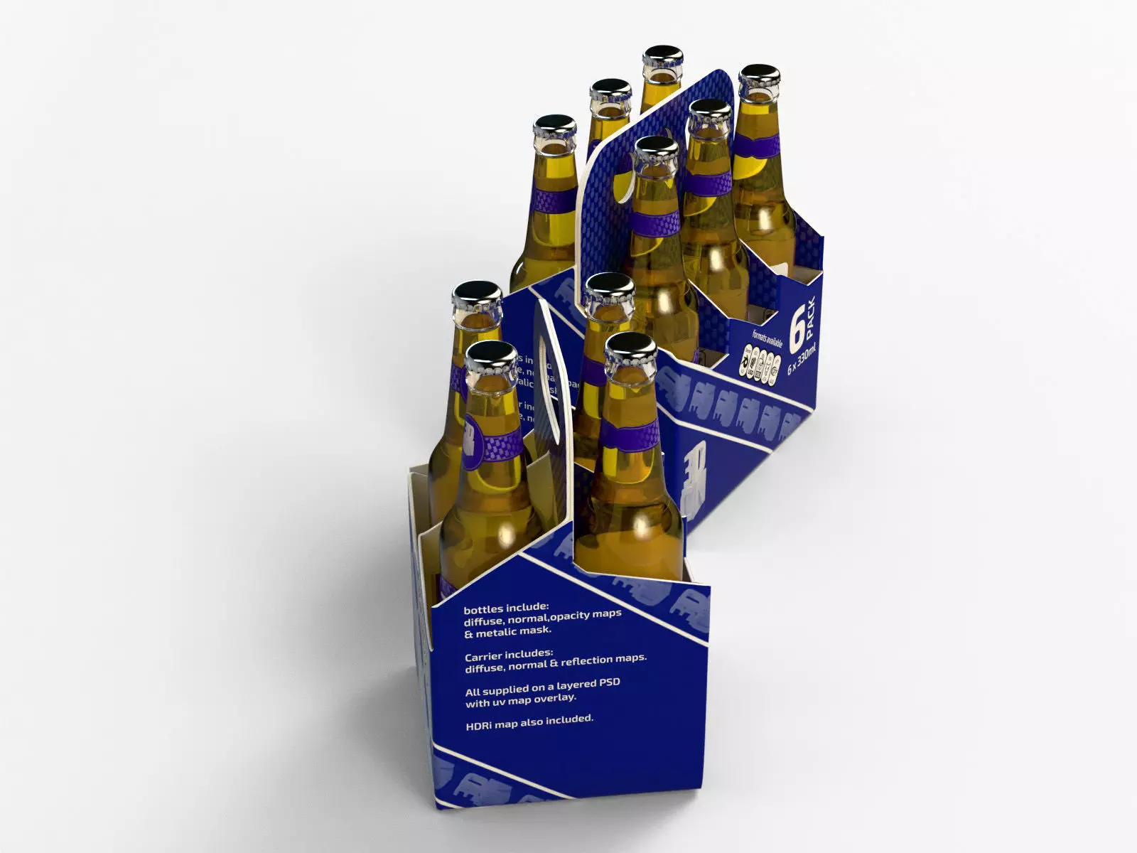 4 Pack and 6 Pack 330ml Beer Carriers 3D model_2