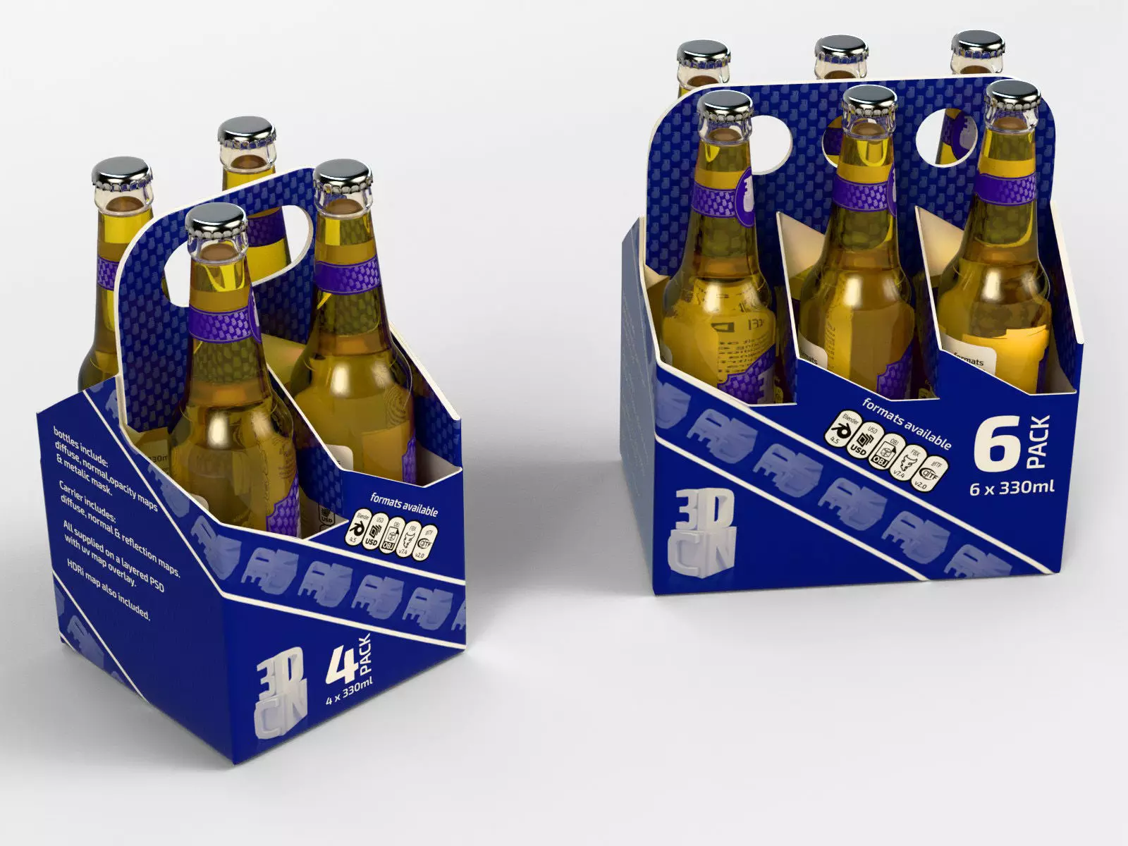 4 Pack and 6 Pack 330ml Beer Carriers 3D model_0