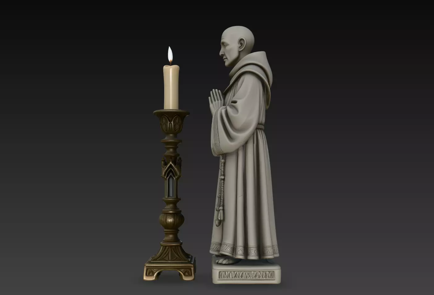 Vesper Monk Candle Stand Devotional Statue STL Print Model 3D print model
