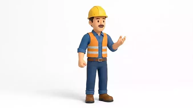Stylized Cartoon Construction Worker - Rigged and Animated