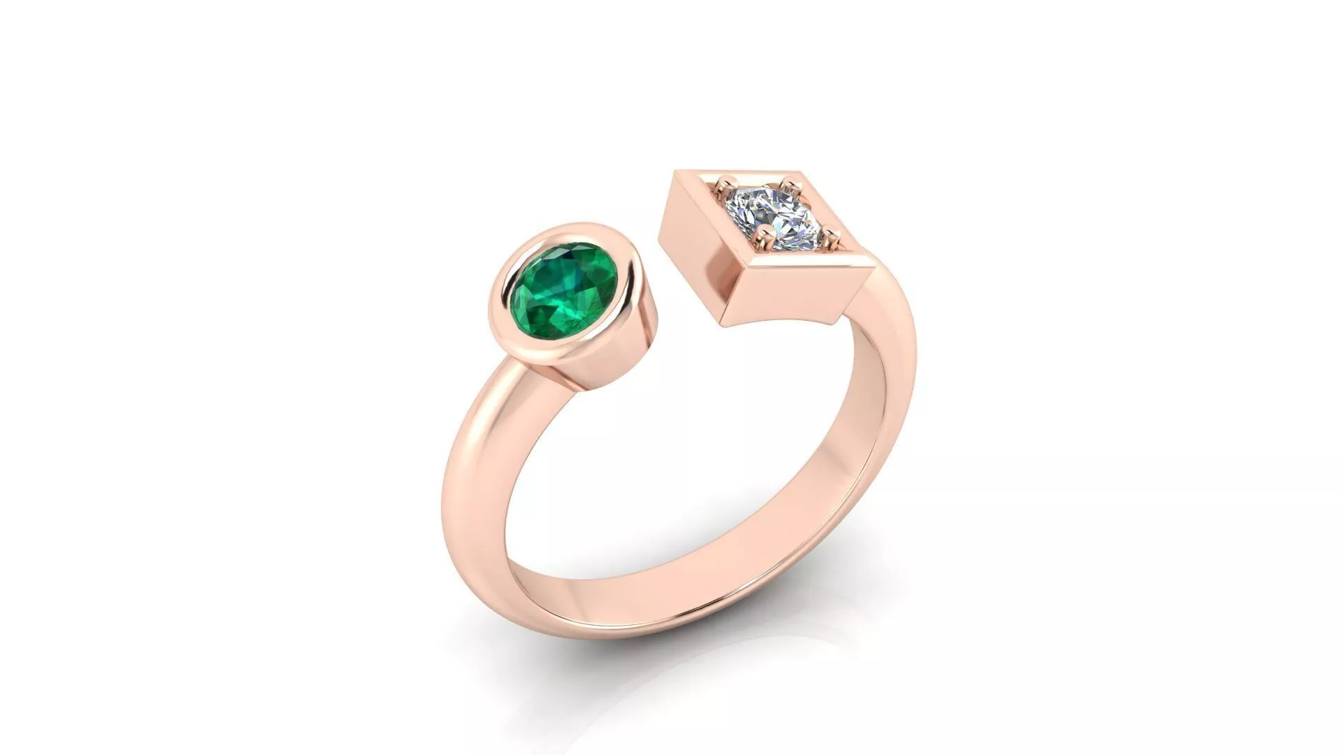 round emerald and princes cut bypass jewelry ring 3D print model