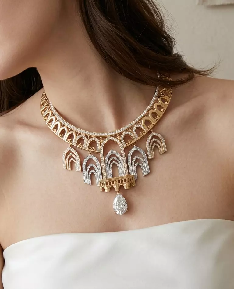 Gothic Cathedral Diamond Collar Necklace 3D print model