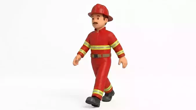 Stylized Cartoon Firefighter Character - Rigged and Animated