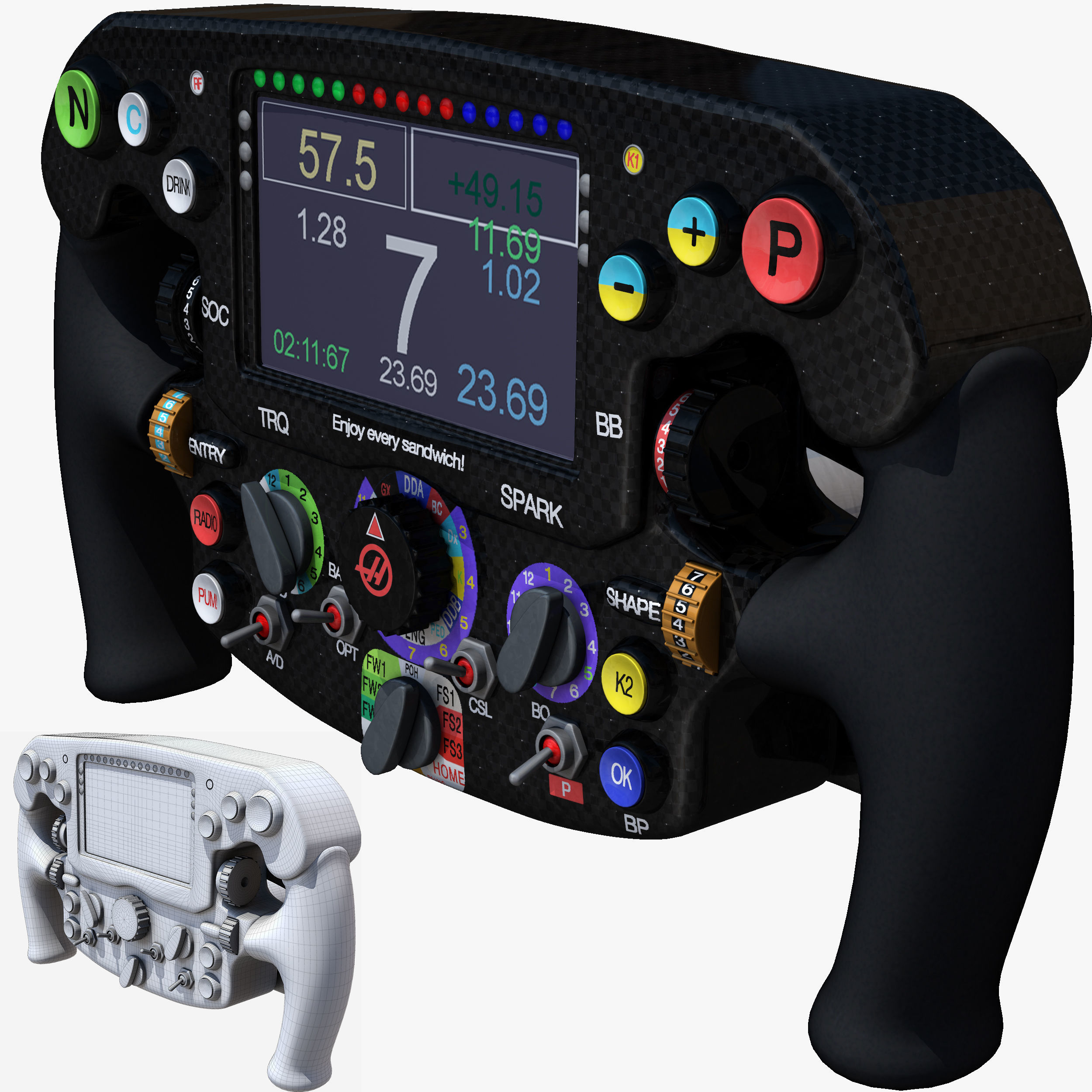 VF16 Steering Wheel Low-poly 3D model_7
