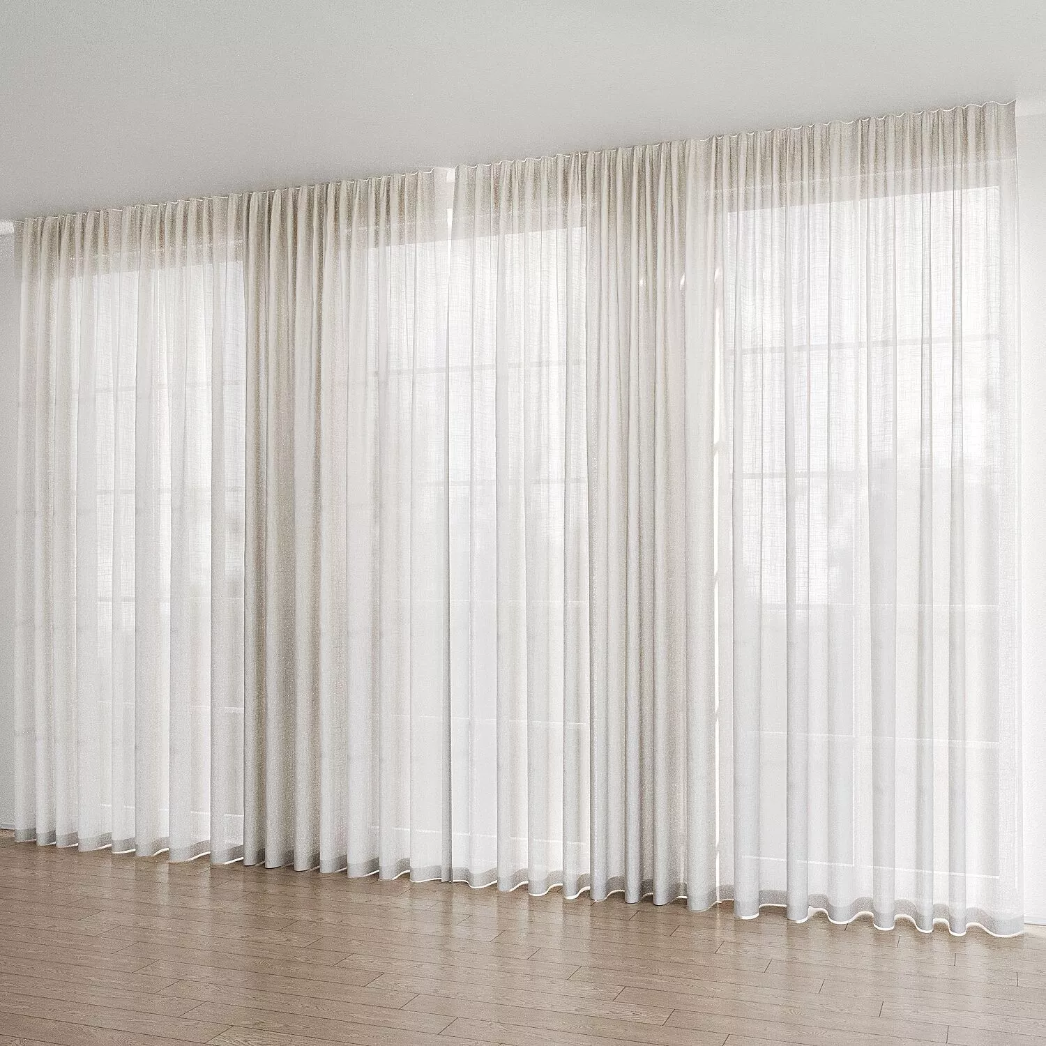 Wide linen tulle curtain 3D model