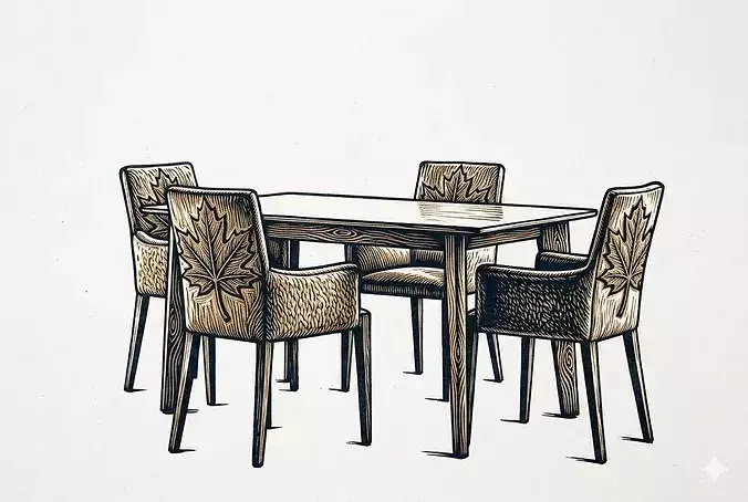 Vintage Round Dining Set 3D Model