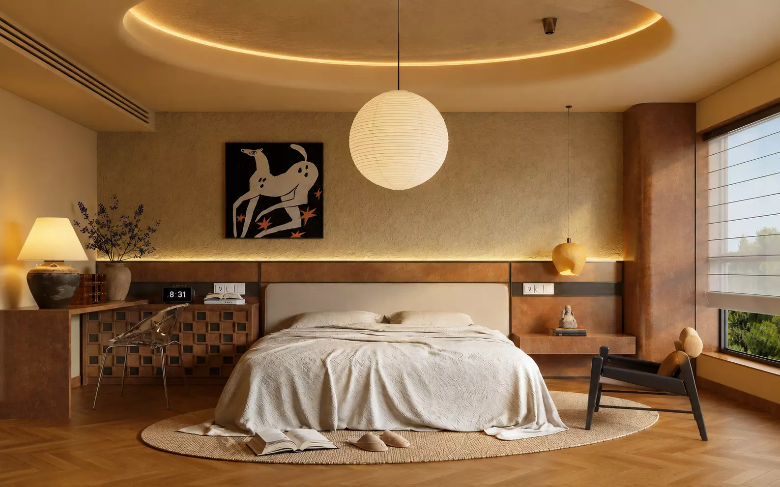 Modern Warm Minimalist Bedroom Interior Scene Collection 3D model