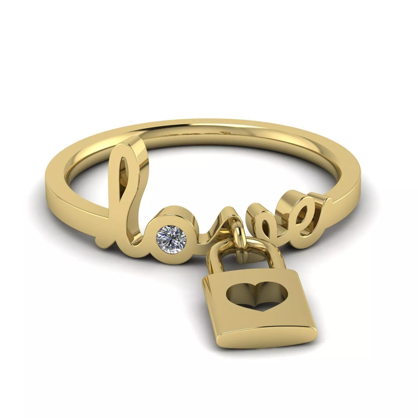 Love Diamond Ring with Heart Lock Pendant 3D Model 3D print model