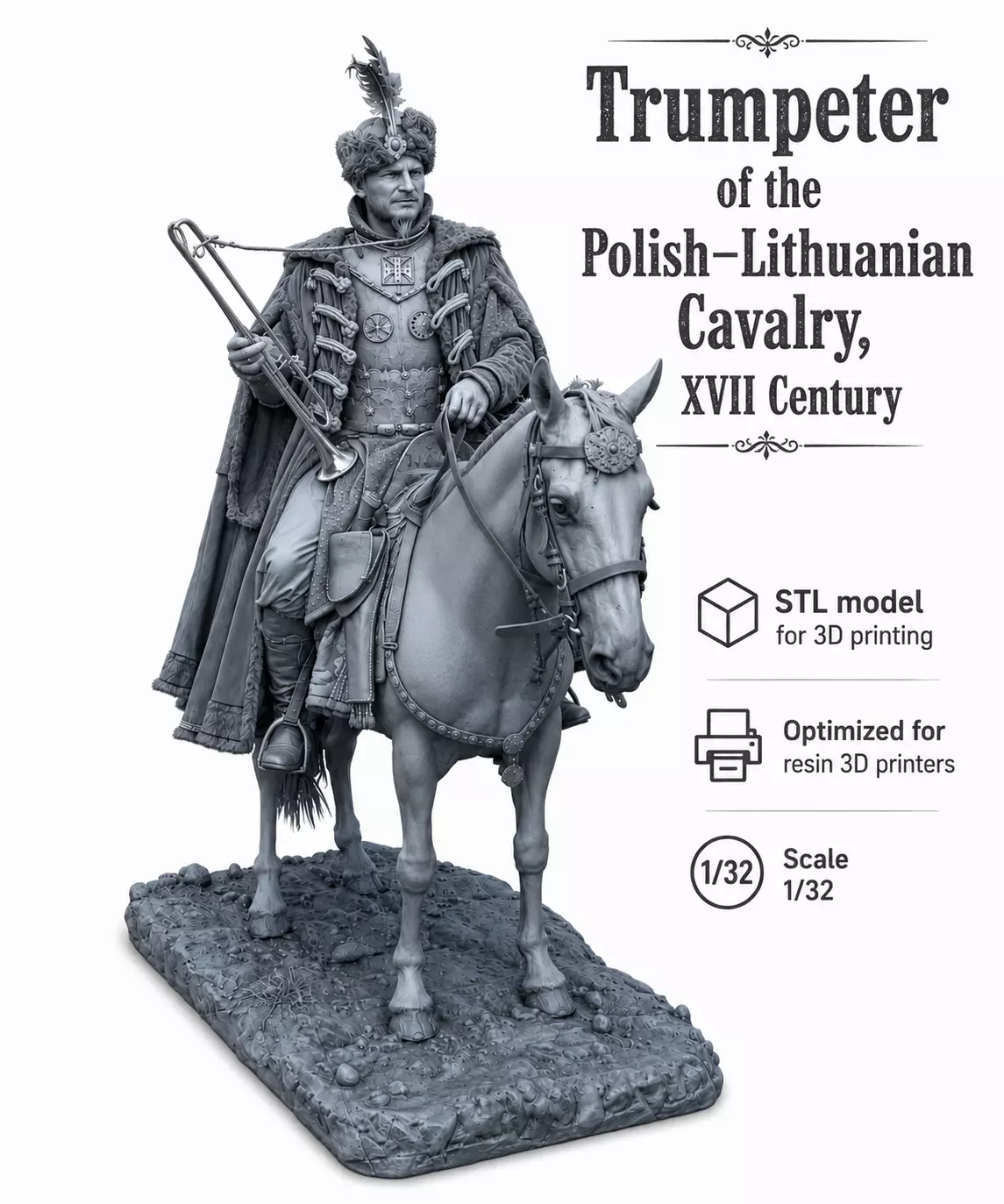 Trumpeter of the Polish Lithuanian Cavalry STL File 3D print model