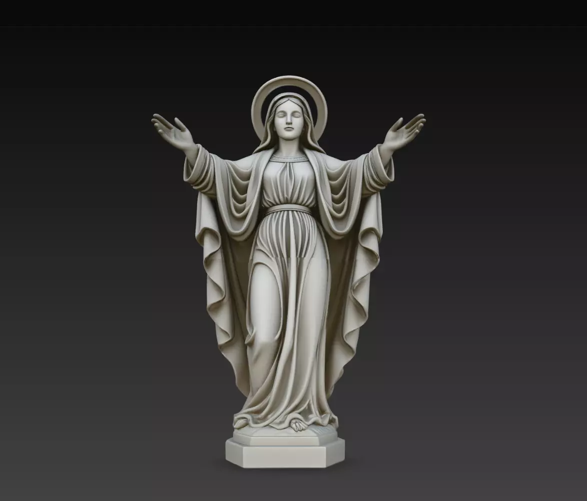 Serene Madonna Halo Open Arms Sacred Statue STL Model 3D print model