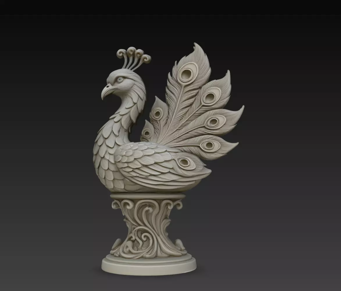 Side View Peacock Ornamental Statue STL Model 3D print model