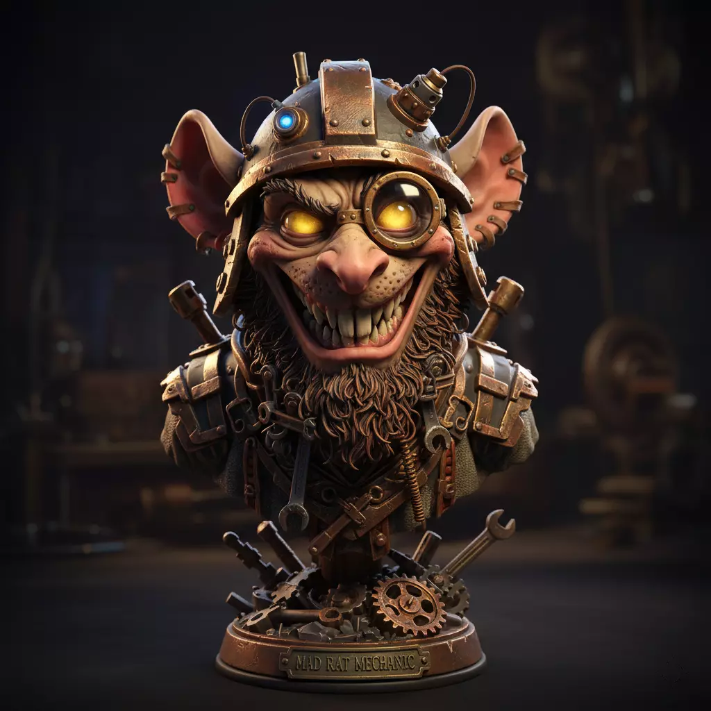 Mad Rat Bust Mechanic Printable STL File 3D print model