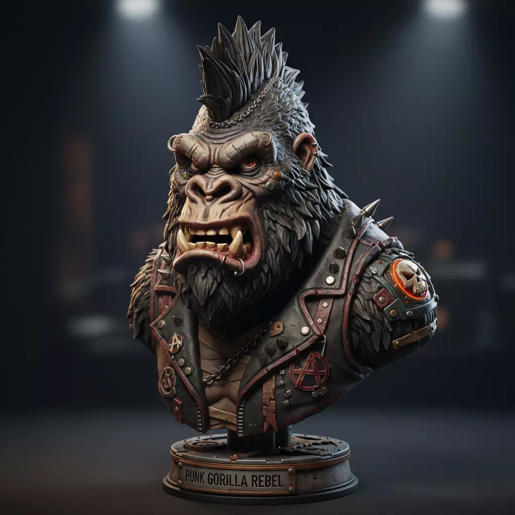 Punk Gorilla Bust Rebel Premium Printable STL 3D print model