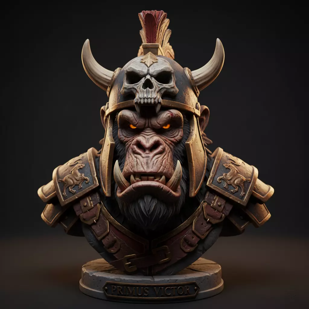 Gladiator Ape Bust Champion Sculpture High Detail STL 3D print model