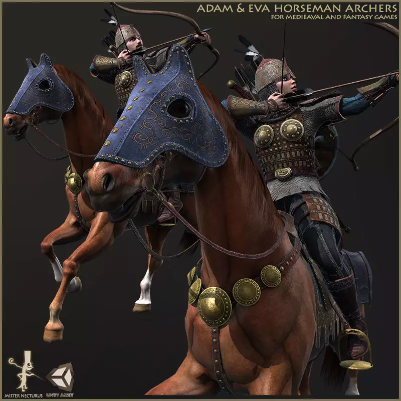 Eva And Adam Horseman Archers Low-poly 3D model_0