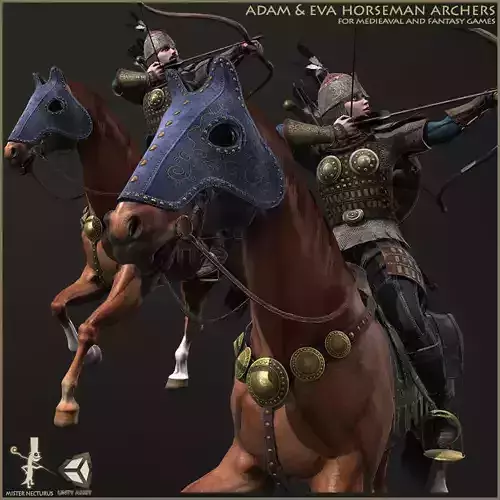 Eva And Adam Horseman Archers Low-poly 3D model